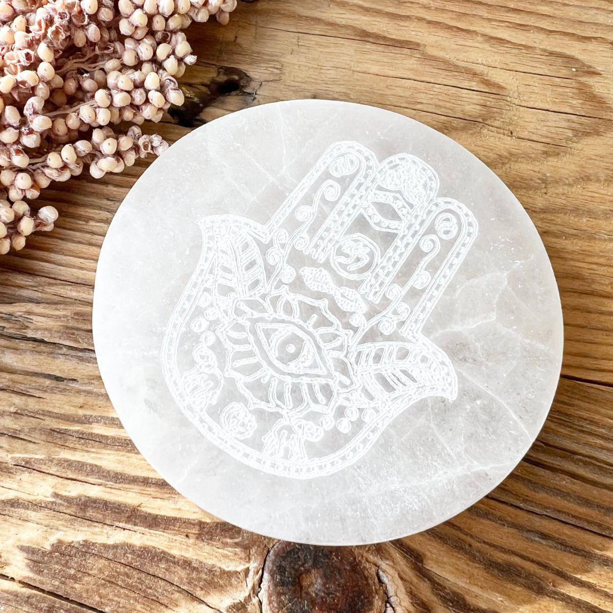 Selenit Ladeplatte (Hamsa) - DIY SPIRIT