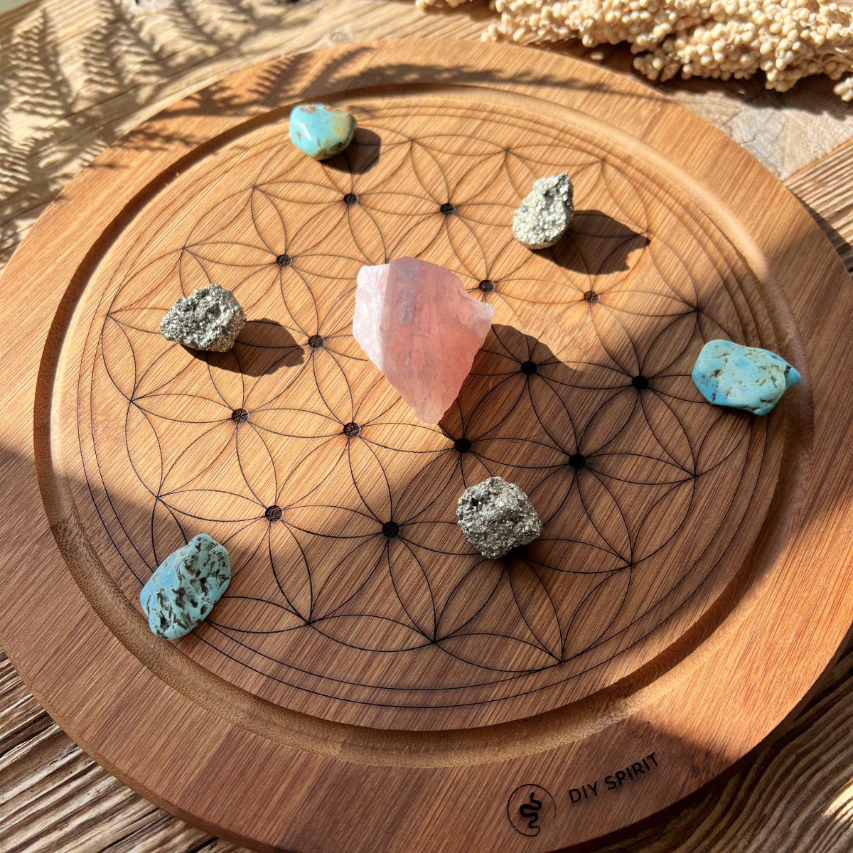 Crystal Grid Board "Blume des Lebens" (Bambus) - DIY SPIRIT