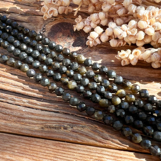 Obsidian (gold) Perlen (facettiert, 4mm)