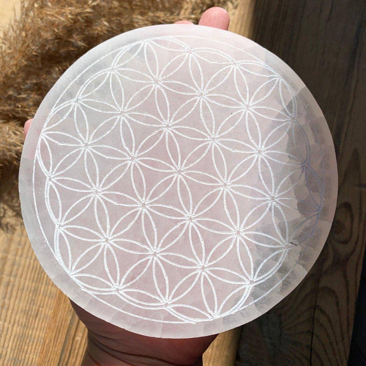 Selenit Ladeplatte (Blume des Lebens) - DIY SPIRIT